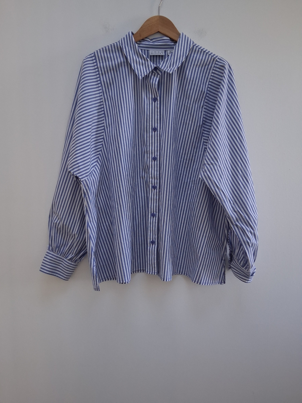 Joan Rivers Classics Collection Blue and White Striped Button-Down Blouse XL
